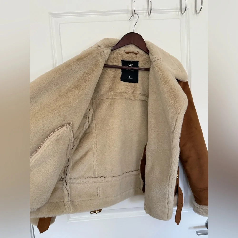 Suede motorcycle ramones jacket fur lined Hollister size Small - Picture 6 of 8